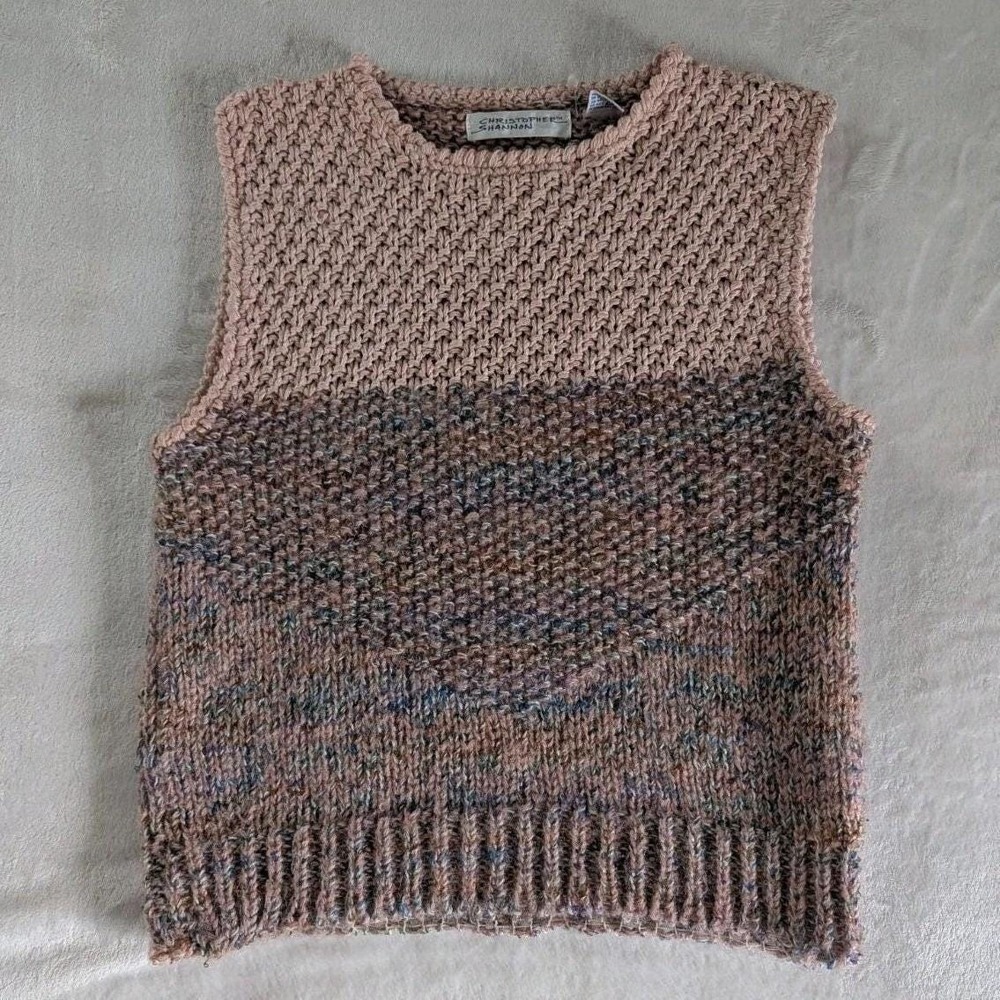Vtg Christopher Shannon Pull Over Sweater Vest Pink Marled Knit Sleeveless Sz M